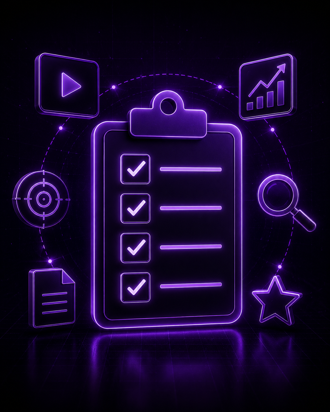 Purple checklist illustration representing thumbnail review criteria.